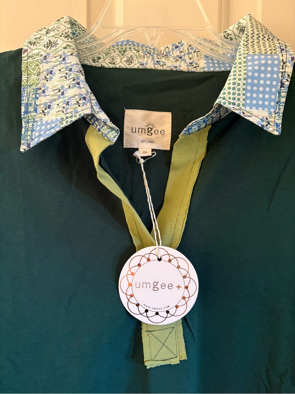 Umgee Green & Lime Collared Dress with Printed Accents - Size 2X NWT - Picture 2 of 4